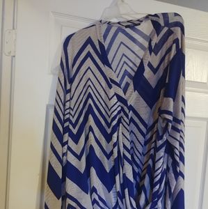 Blue and beige Chevron surplice blouse